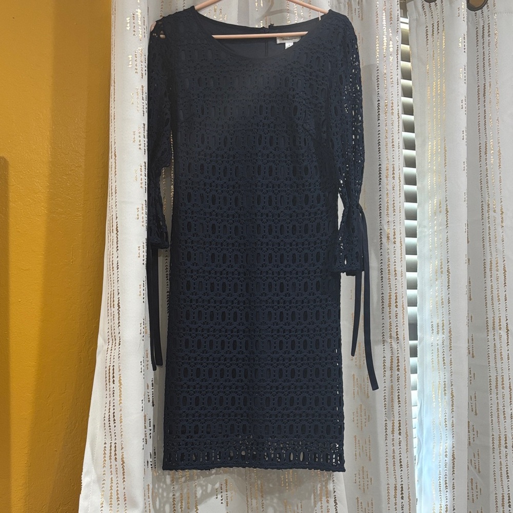 Dress Barn Elegant Navy Lace Long Sleeve Dress